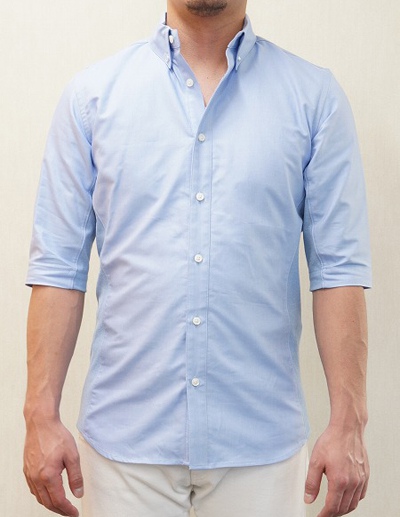 ジュンハシモトの半袖サックスブルー・ライトブルーシャツ
